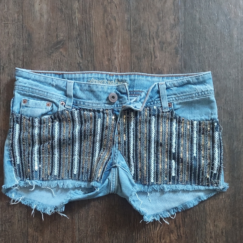 American Eagle Denim Shorts with Sequin Accents
